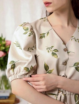 Платье "Магнолия" из полульна-сатина "Зеленая листва"