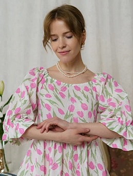 Платье из муслина "Акварельные тюльпаны" 