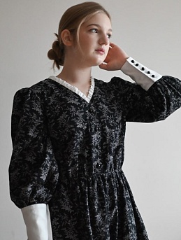 Платье из Теплого хлопка "Осенние травы" цв.черный