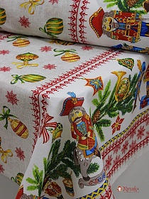 Мерный лоскут (ткань в отрезах) Рогожка "Рождественская сказка" цв.бежевый, ш.1.5м, хлопок-100%, 160гр/м.кв