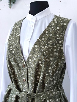 Сарафан из теплого хлопка "Нелли" в болотно-зеленом цвете