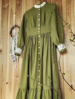 Платье из костюмного льна 100% в цвете зеленый хаки