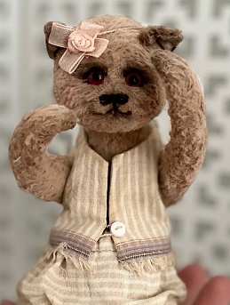 Одежда для игрушек из вареного (стираного) хлопка "Белая полоска на бежево-молочном меланже"