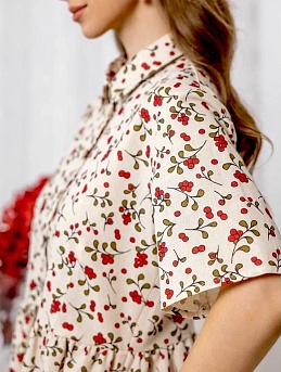 Платье с коротким рукавом из полульна "Брусника"