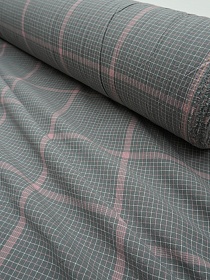 Вареный (стираный) хлопок "Клетка (цв.розовый/белый) на т.сером", ш.2.5м, хл-100%, 120гр/м.кв