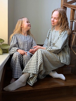 Пижамы для мамы и дочки из вареного хлопка в клеточку