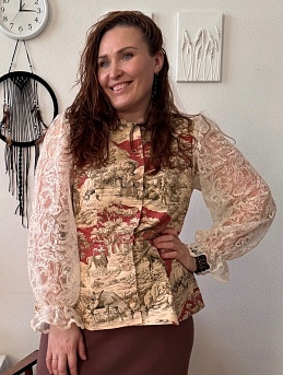 Жакет из интерьерного хлопка и кружевного полотна