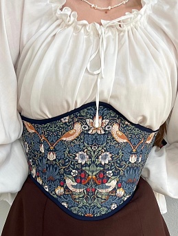 Корсет из интерьерного хлопка "Райские птички" в чернильном цвете