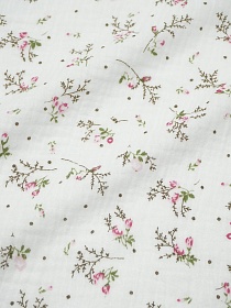 Муслин двухслойный с эф.жатости "Нежные бутончики" цв.белый, ш.1.4м, хлопок-100%, 120гр/м.кв
