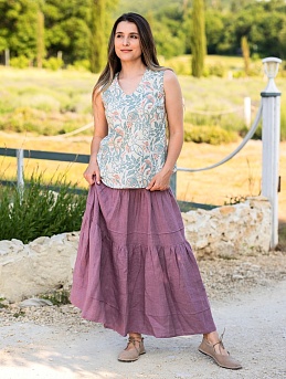 Блузка из полульна "Гранатовое настроение" и юбка из льна