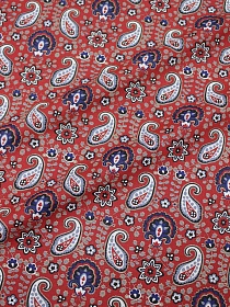 Мерный лоскут (ткань в отрезах) Поплин "Барановские мотивы на красно-терракотовом", ГОСТ, ш.1.5м, хлопок-100%, 120гр/м.кв