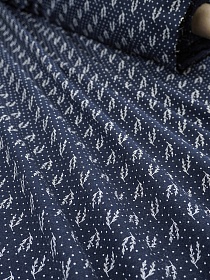 Теплый хлопок "Набойка-веточки с горошком" цв.чернильно-синий, СОРТ2, ш.1.5м, хл-100%, 160гр/м.кв