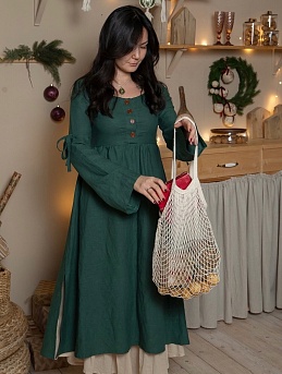 Новогоднее платье из льна с вискозой с эффектом мятости