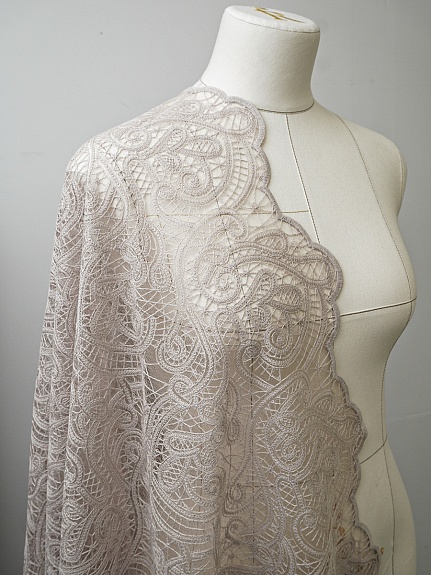 Кружевное полотно "Милада" (фестон с 2х ст.)  цв.бежевый жемчуг, ш.1.3м, хлопок-80%, нейлон-20%, 100гр/м.кв