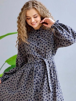 Платье из теплого хлопка "Чернильно-синие сердечки"