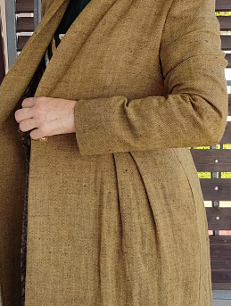 Пальто из льна костюмного с эффектом мятости "Елочка" и подкладом из импорт. хлопка "Хелен"*