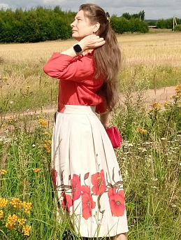 Комплект из льна сорочечного и полульна "Крупные маки по кайме"