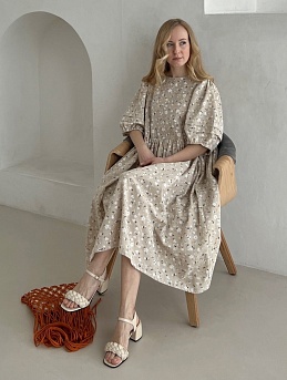 Платье из полульна "Мелкие белые цветочки" 