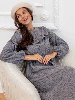 Платье из теплого хлопка "Мелкая ботаника" цв.серый меланж-2