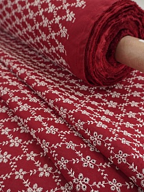 Шитье "Изящные ромбики " цв.бордово-красный, ш.1.5м (вышит.часть1.4м), батист, хлопок-100%, 80гр/м.