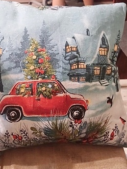 Новогодняя наволочка из рогожки на декоративную подушку 