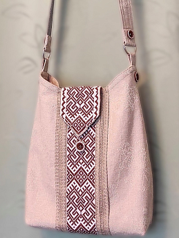 Сумка из полульна с вискозой жаккард "Зонтики укропа" и жак.ленты