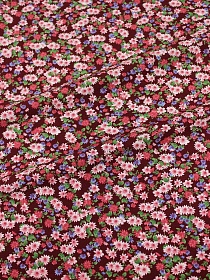 Мерный лоскут (ткань в отрезах) Штапель "Цветочное монпансье" цв.бордовый, ш.1.45м, вискоза-100%, 90гр/м.кв