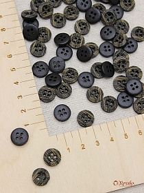 Пуговица "Светлая штриховка на черном",  дерево,11мм, 4 отверстия