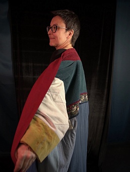 Пальто в технике пэчворк из бархата, вельвета и льняного жаккарда