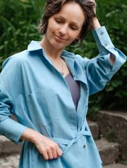 Рубашка с поясом из Сорочечной джинсовой ткани