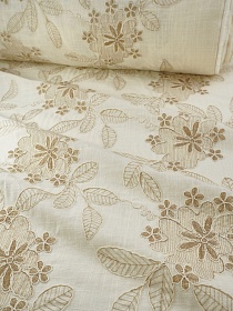 Хлопколен с вышивкой "Цветочная баллада", ш.1.5м(вышит.часть 1.35м), хлопок-90%, лен-10%,130гр/м.кв