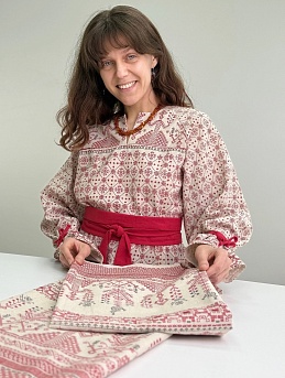 Платье в народном стиле из полульна "Макошь" и хлопка крэш