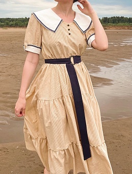 Платье в полоску морском стиле с вышивкой