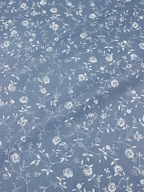 Мерный лоскут (ткань в отрезах) Поплин "Роза Вьюнок" цв.сине-серая дымка, СОРТ2, ш.1.5м, хлопок-100%, 105гр/м.кв