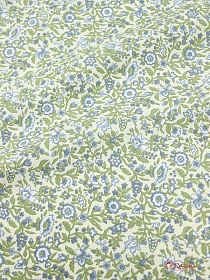 Импорт. хлопок "Акулина" цв.джинс/зеленый, ш.1.45м, хлопок-100%, 90гр/м.кв