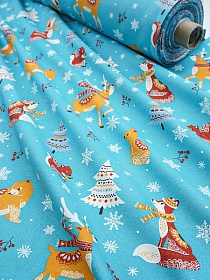Мерный лоскут (ткань в отрезах) Рогожка "Зимняя сказка" цв.пыльно-бирюзовый, ш.1.5м, хлопок-100%, 180гр/м.кв