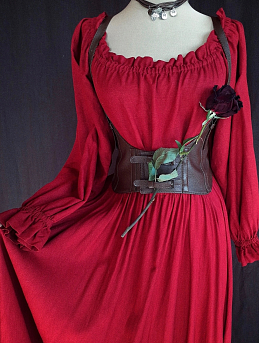 Роскошное платье из льна с вискозой с резинкой на талии, рукавах и декольте