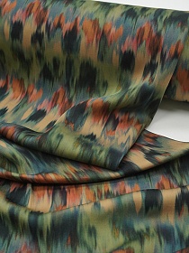 Штапель Премиум "Икат" цв.хвоя/коричневая охра, ш.1.5м, вискоза-100%, 125гр/м.кв