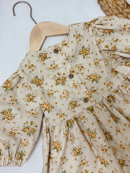Детское платье из импортного хлопка "Горчичные букетики роз"