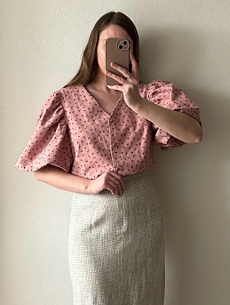 Блузка из теплого хлопка "Цветочки - мотылечки"