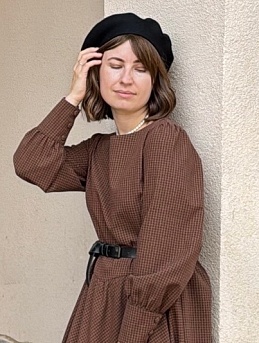 Платье из пестряди "Средняя двухцветная клетка" цв.шоколад