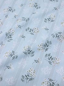 Мерный лоскут Фактурный хлопок с мережкой-полосой "Веточки ромашки на бледно-бирюзовом", ВИД2, ш.1.45м, хл-100%