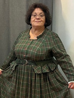 Платье из фуле "Клетка" цв.темно-эвкалиптовый/коричневый