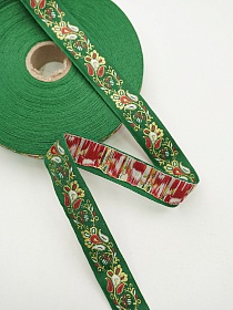 Жак.лента 22мм Вьюнок красно-желтый на зеленом, рис.8933/5